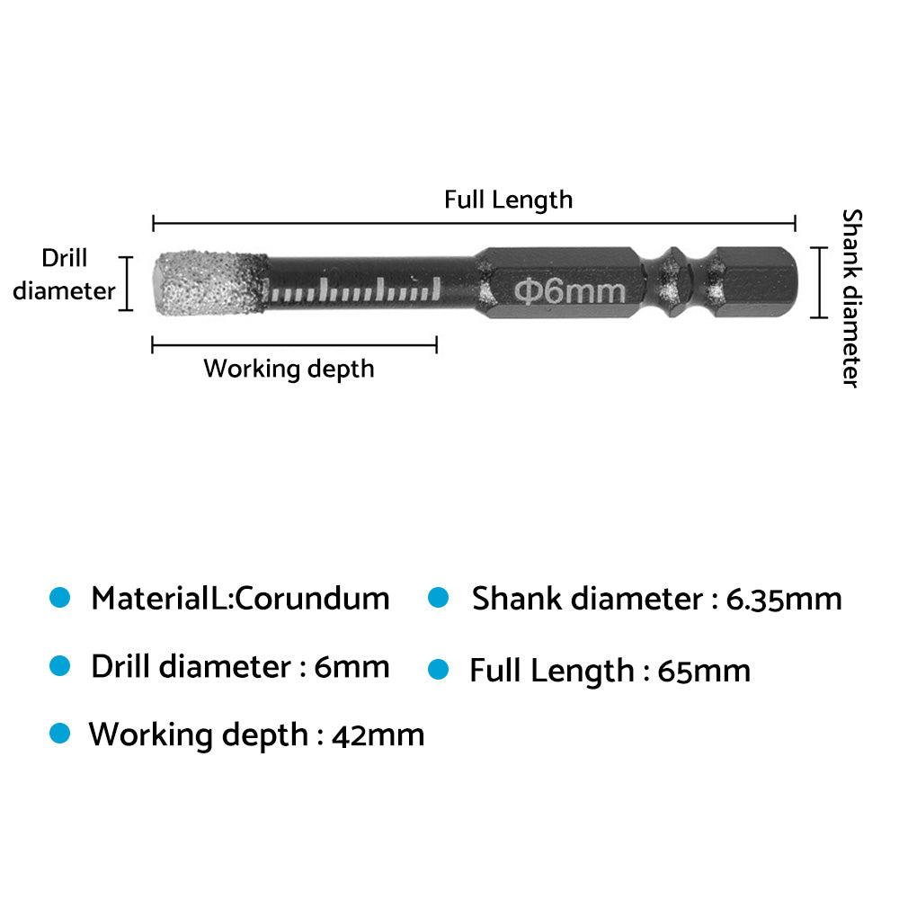 5x Dry Diamond Drill Bit 6mm For Porcelain Granite Tile Glass Ceramics Marble