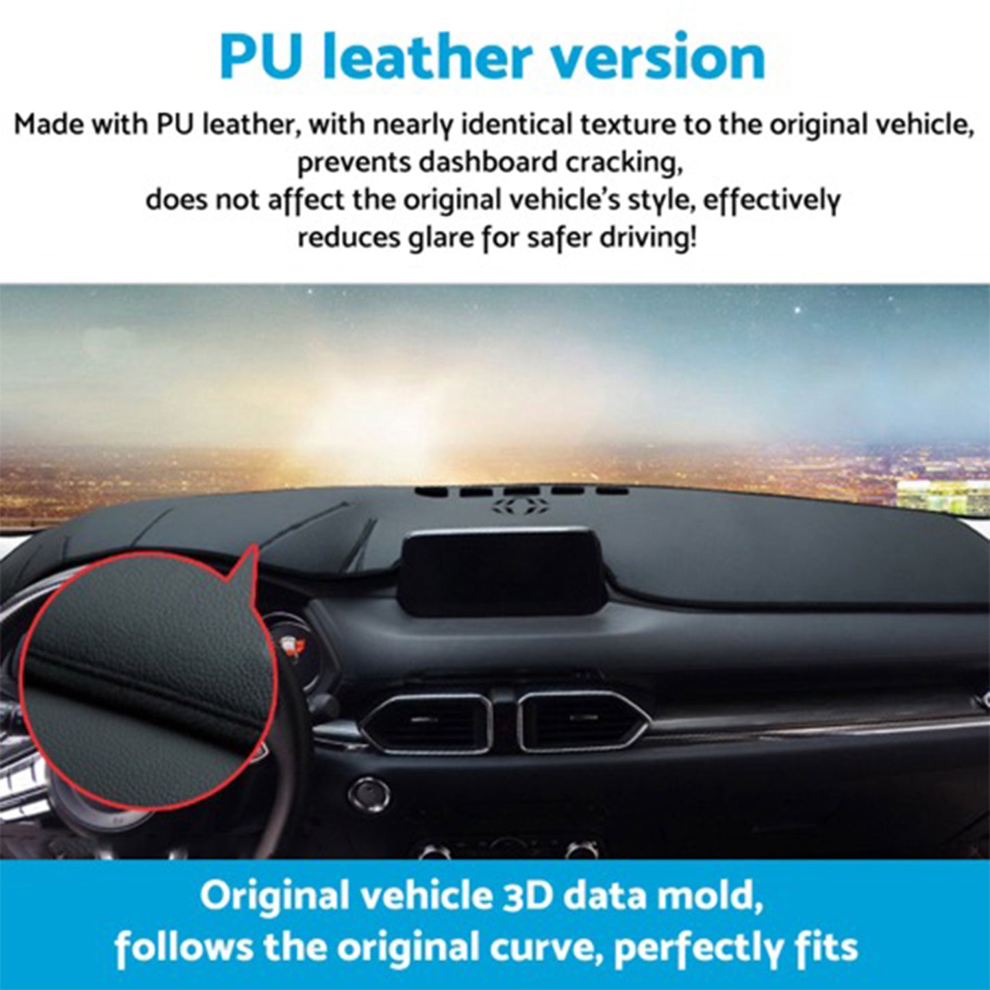 Non-Slip Dashboard Cover Microfiber Leather Suitable For Mazda CX-9 w/ HUD 2016-