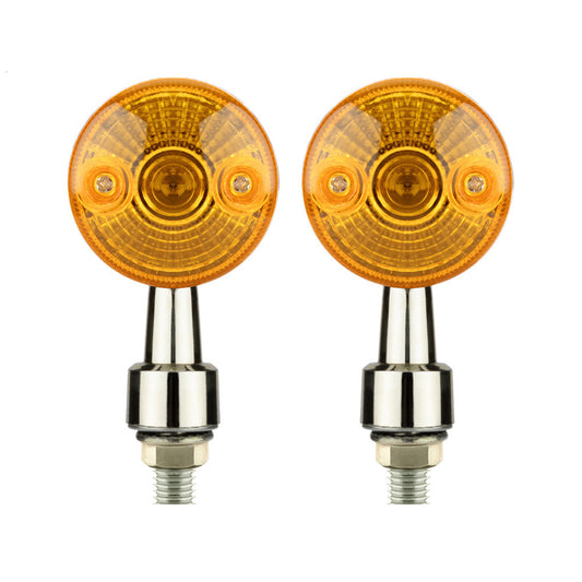 4x Chrome Motorcycle Turn Signal Lights Amber Indicators Blinker Universal Bulb