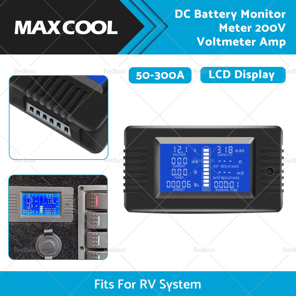 {{ 50-300A LCD Display DC Battery Monitor Meter 200V Voltmeter Amp For RV System }} - Buy Car Parts Online at {{ Kaka Auto Parts }}.