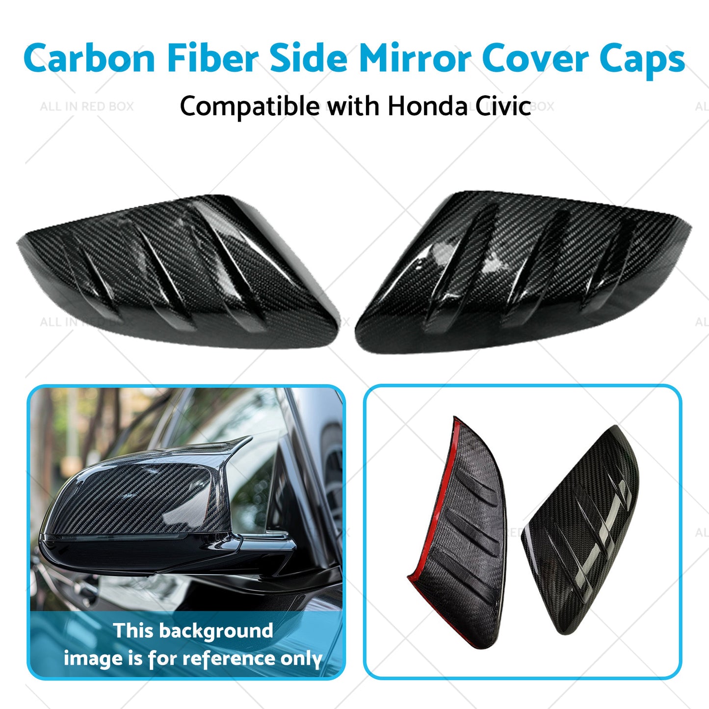 {{ 2x Carbon Fiber Side Mirror Cover Caps Suitable for 16-21 Honda Civic }} - Buy Car Parts Online at {{ Kaka Auto Parts }}.
