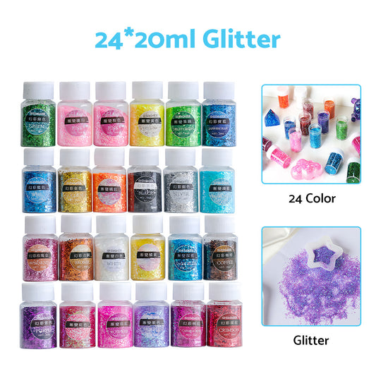 24x 20ml Colors Glitter Pigment Powder Suitable For Resin Epoxy Crafts