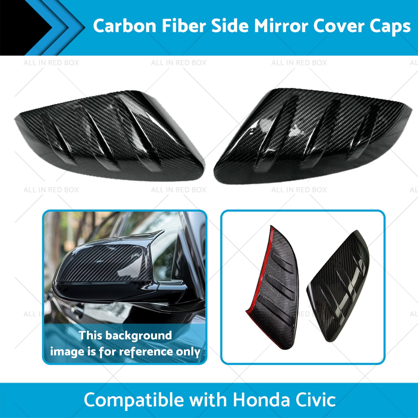 {{ 2x Carbon Fiber Side Mirror Cover Caps Suitable for 16-21 Honda Civic }} - Buy Car Parts Online at {{ Kaka Auto Parts }}.