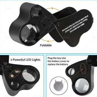 compare product 60x30mm Pocket Jeweller’s Eye Loupe Magnifier With LED Light Suitable For Jewelry