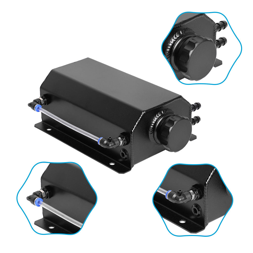 Universal 2L Coolant Radiator Overflow Recovery Tank Bottle Aluminum Black