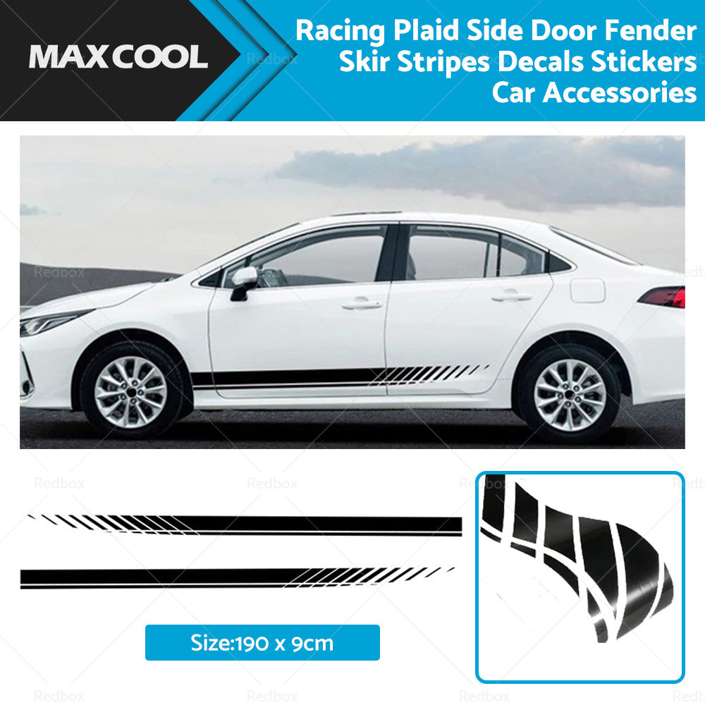 {{ 2x Racing Plaid Side Door Fender Skirt Stripes Decals Stickers Car Accessories }} - Buy Car Parts Online at {{ Kaka Auto Parts }}.