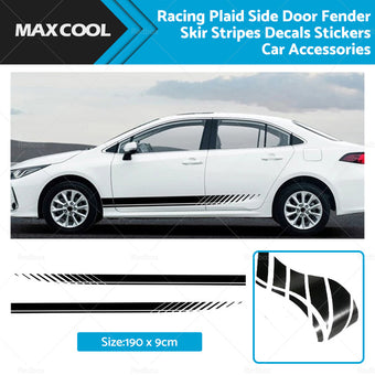 compare product 2x Racing Plaid Side Door Fender Skirt Stripes Decals Stickers Car Accessories