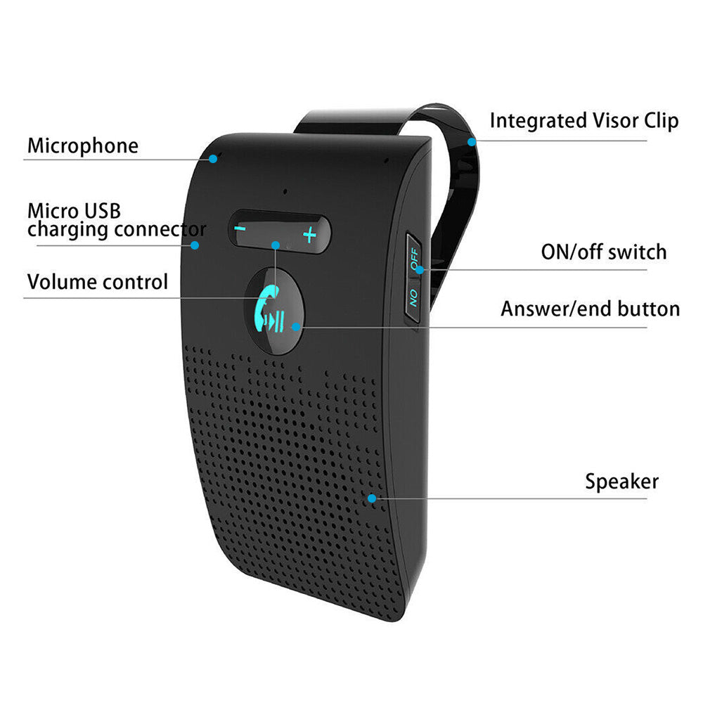 Wireless Car Bluetooth Handsfree Speaker Phone With Sun Visor Clip Black