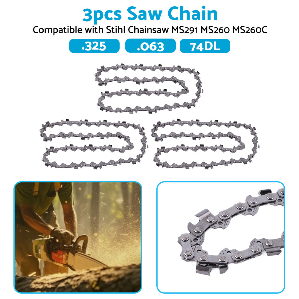 {{ 3PCS Chainsaw Chain 74DL 325. 063 Semi Chisel Suitable for 18 inch  Stihl MS291 MS260 }} - Buy Car Parts Online at {{ Kaka Auto Parts }}.