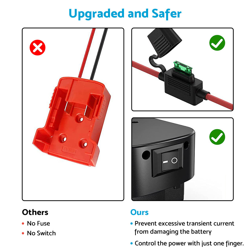 Battery Adapter With Built-In Fuse & Switch Suitable For Milwaukee 18V 14AWG