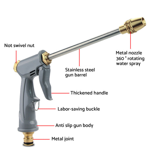 High Pressure Water Hose Nozzle Long Spray Attachment Suitable For Garden Hose & Car Wash