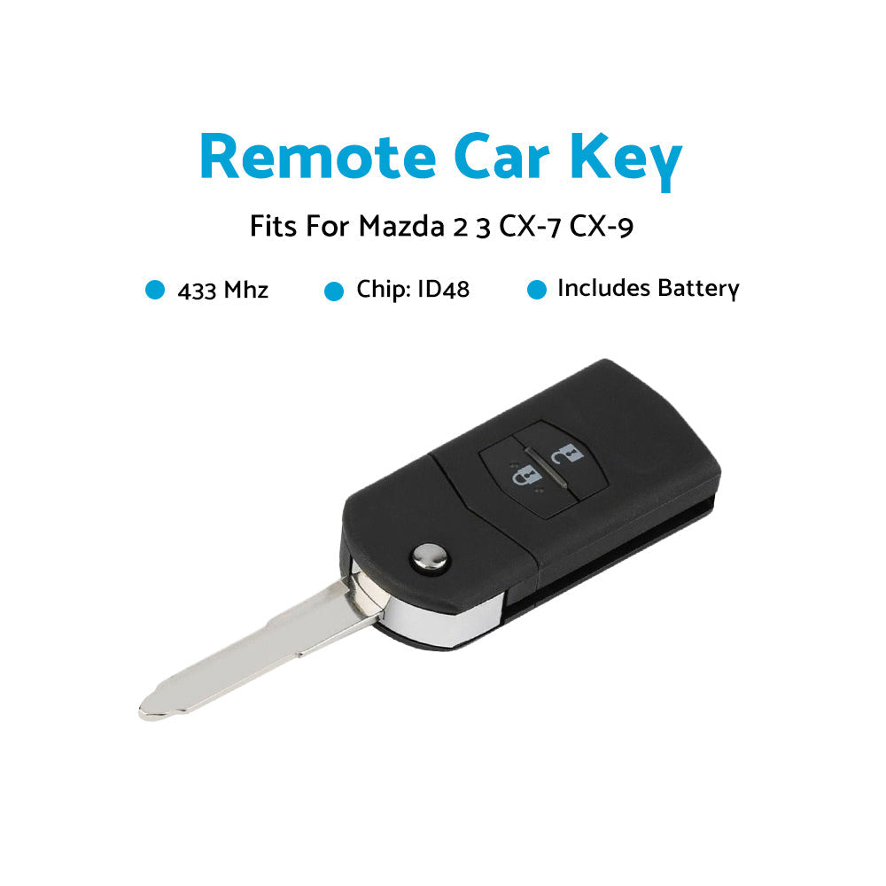 2 Button Remote Car Key 4D63 Chip 433MHz Suitable For Mazda 2 3 CX-7 CX-9 SKE126-01