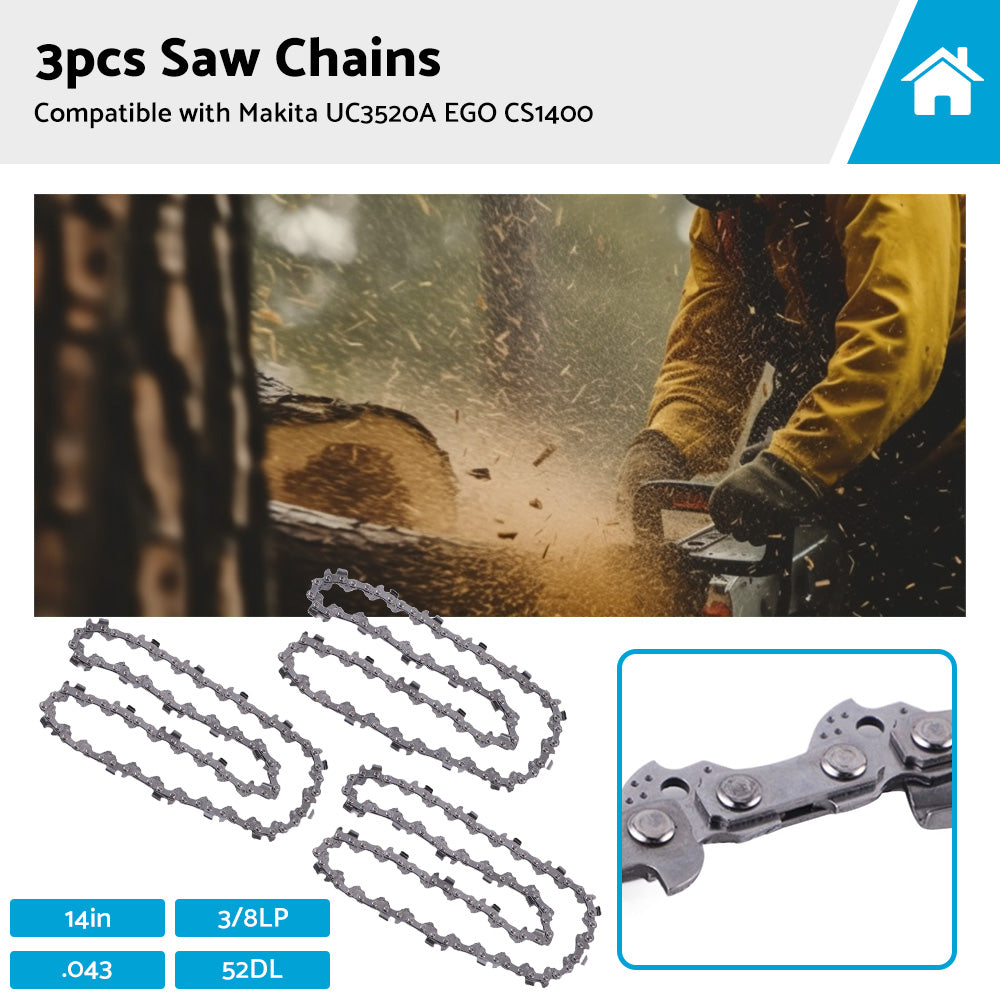 {{ 3PCS Chainsaw Chain 14inch 52DL 3 8LP. 043 Suitable for MAKITA UC3520A EGO CS1400 }} - Buy Car Parts Online at {{ Kaka Auto Parts }}.