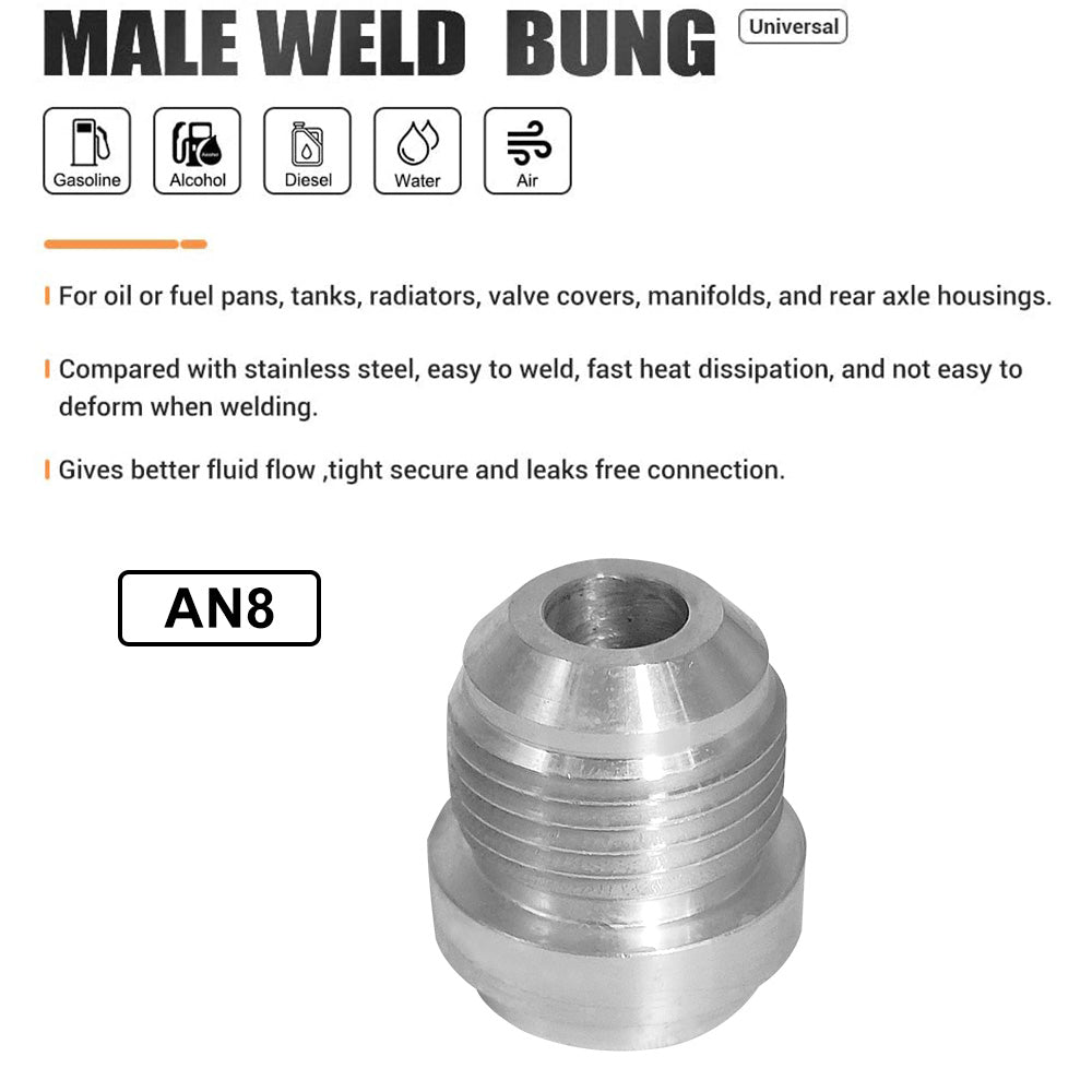 AN8 Male Aluminium Weld-On JIC Bungs x 2 Fitting -10AN JXSS032-10-A