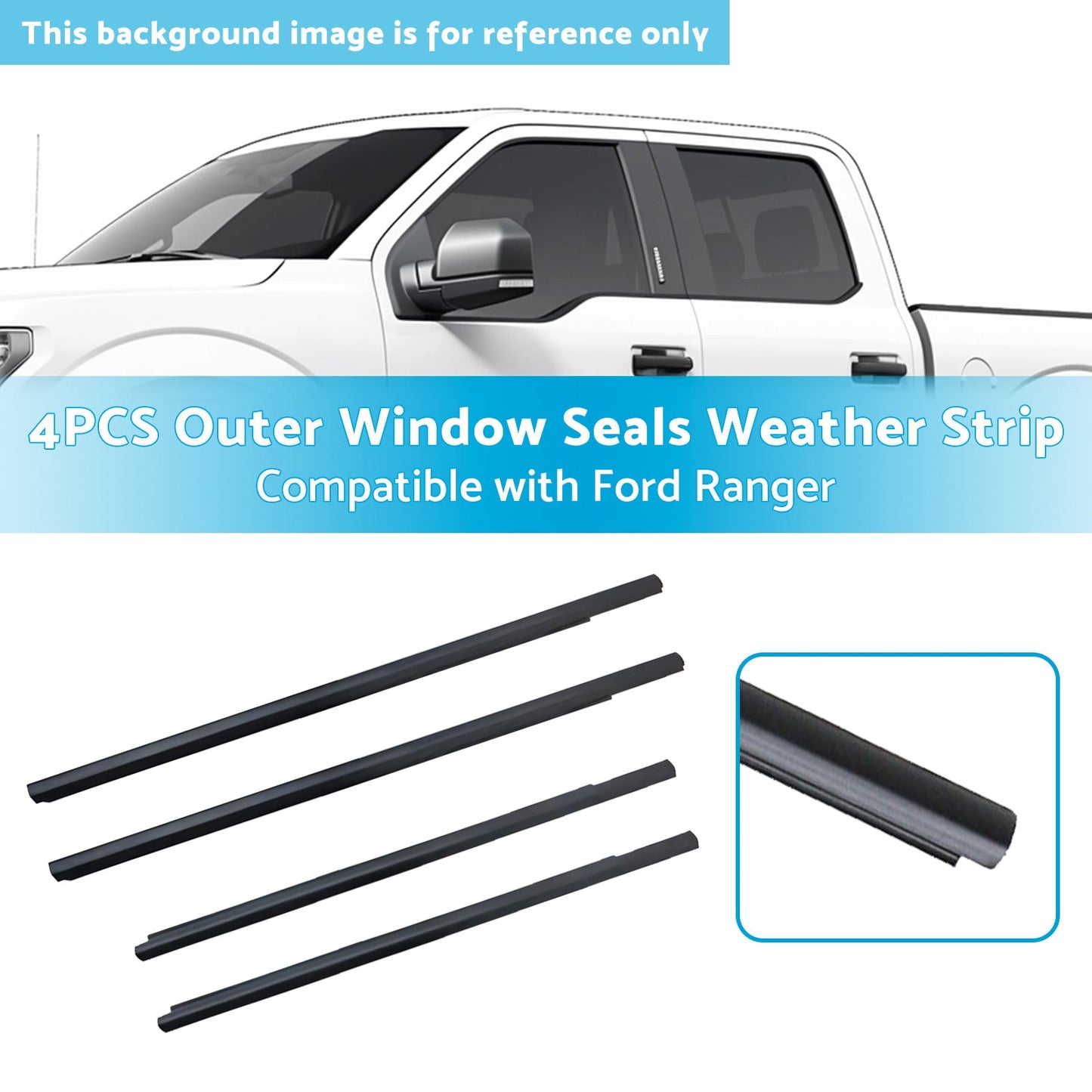 4x Outer Door Window Rubber Seals Suitable for 12-21 Ford Ranger PX XLT
