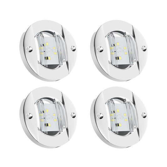 4x Round LED Marine Boat Cabin & Deck Courtesy Lights Suitable For Walkway – White Stern Light