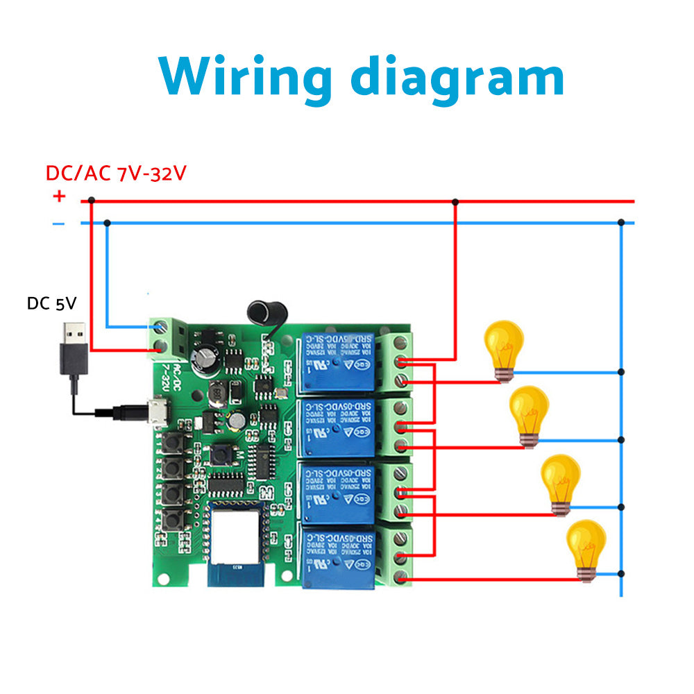 WIFI Bluetooth-compatible AC DC 4 Channel Relay Module Development Board