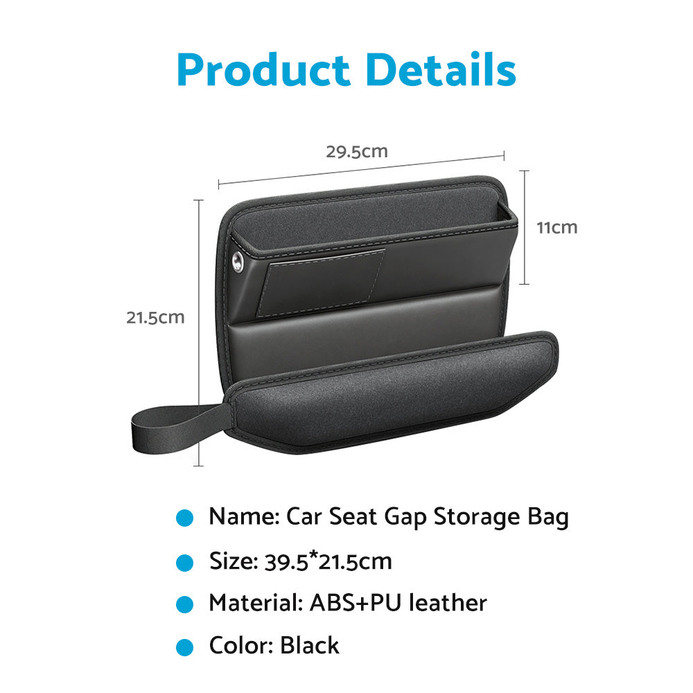 Car Seat Gap Storage Bag Organizer PU Leather With Exclusive Charging Cable Hole