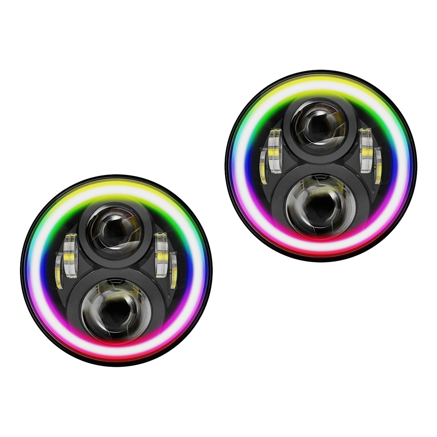 RGB Halo 7-Inch LED Projector Headlights Hi/Lo Beam DRL Suitable For Jeep GQ