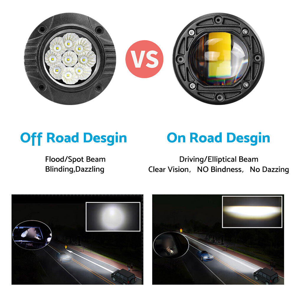 2x 3inch Flush Mount LED Work Light Bar Reverse Fog Lamp 4WD White Yellow 8D Len