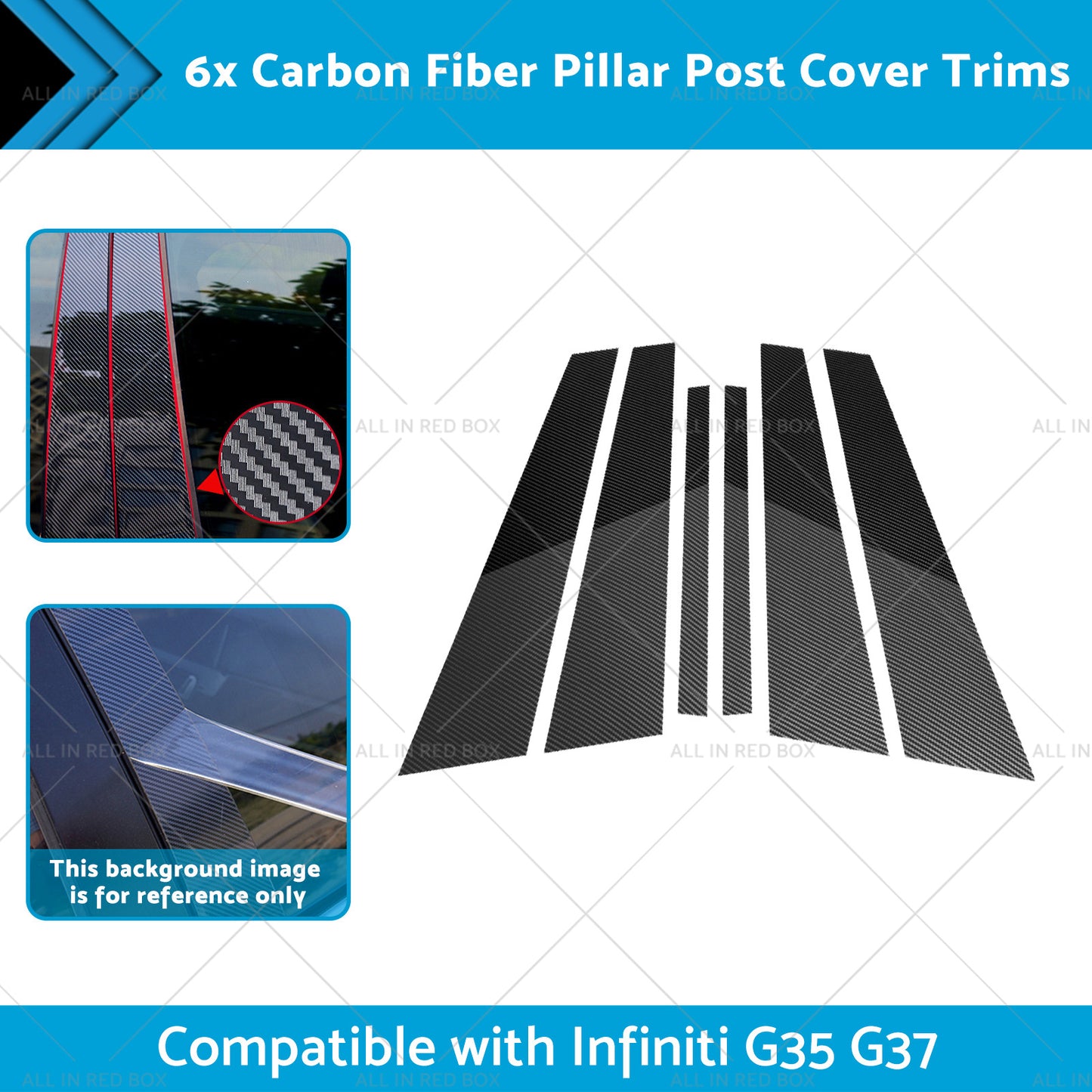 {{ 6x Carbon Fiber Pillar Post Cover Trims Suitable for Infiniti G35 02-13 }} - Buy Car Parts Online at {{ Kaka Auto Parts }}.