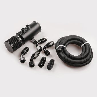 compare product Aluminium Baffled Engine Oil Catch Can 0. 75L 2 Port AN10  3M Hose Fitting Kit