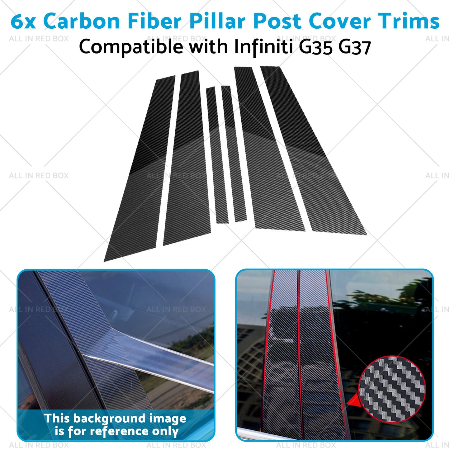 {{ 6x Carbon Fiber Pillar Post Cover Trims Suitable for Infiniti G35 02-13 }} - Buy Car Parts Online at {{ Kaka Auto Parts }}.