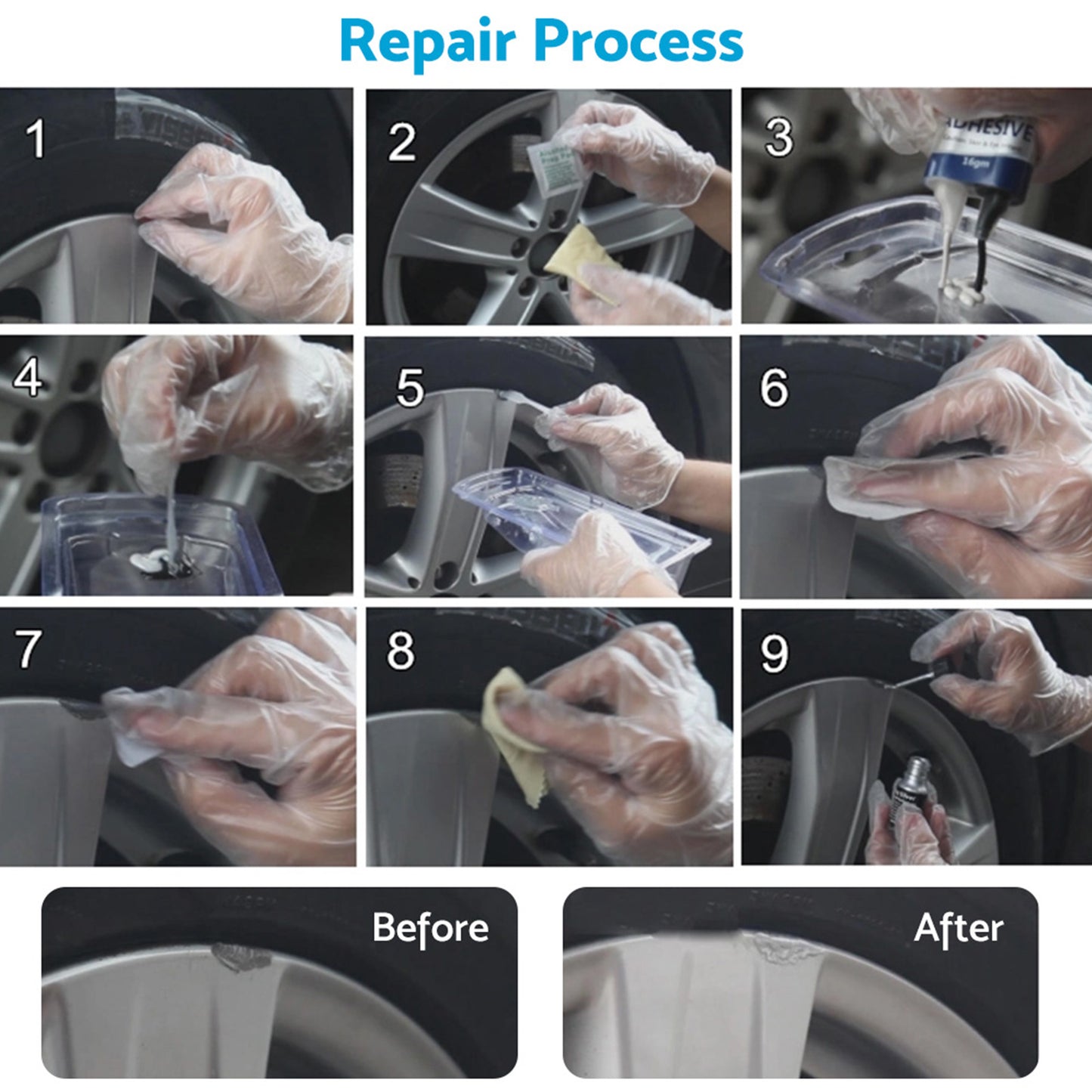 Visbella Wheel Rim Repair Kit for Kerb Scratches and Scuffs – 5x Set with Tools and Gloves