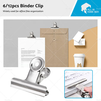 compare product 6/12PCS Stainless Steel Bulldog Paper Clip Metal Office Binder Grip Clamp 75mm