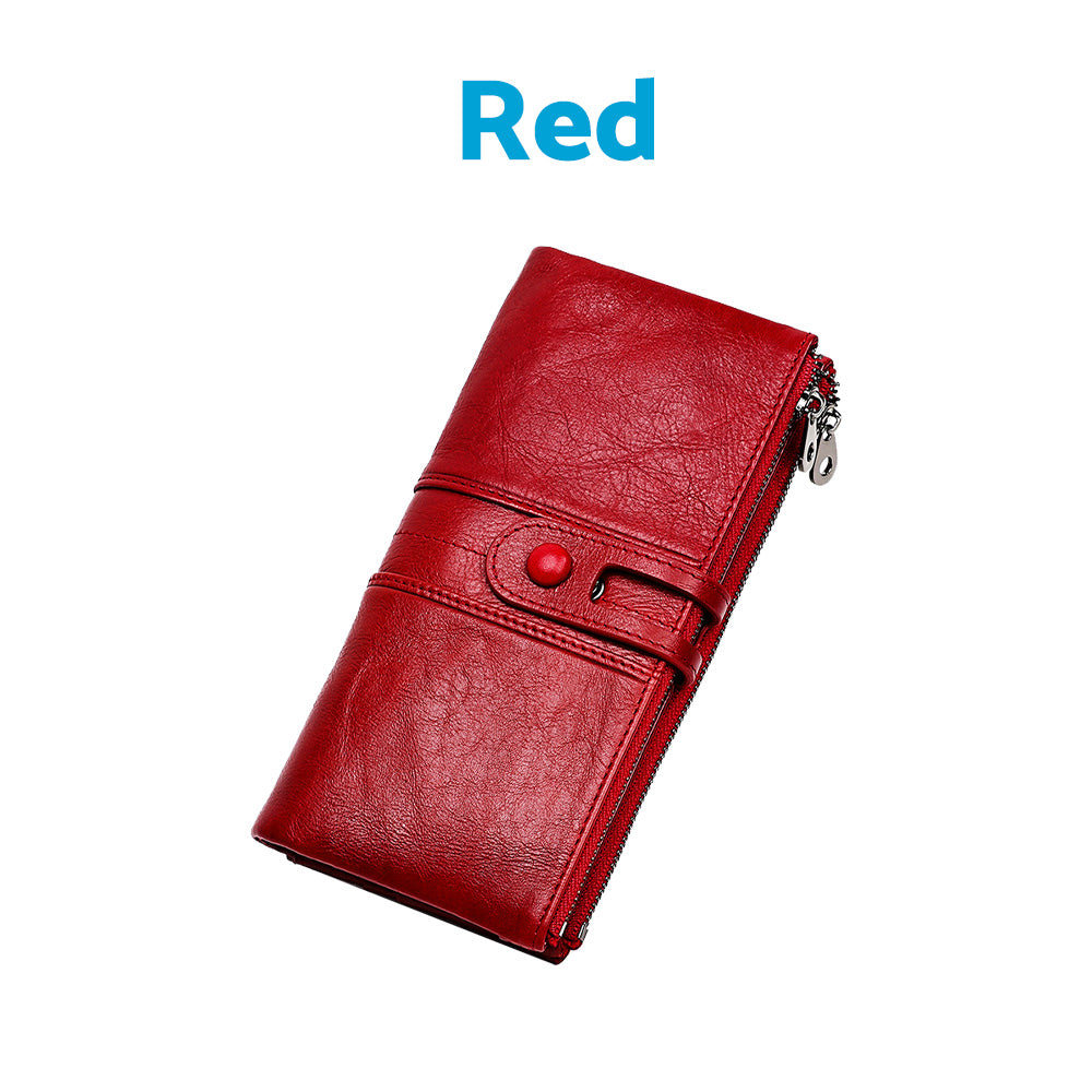 Leather Wallet Unisex Zip-Around Card Coin Holder Brown Black Red