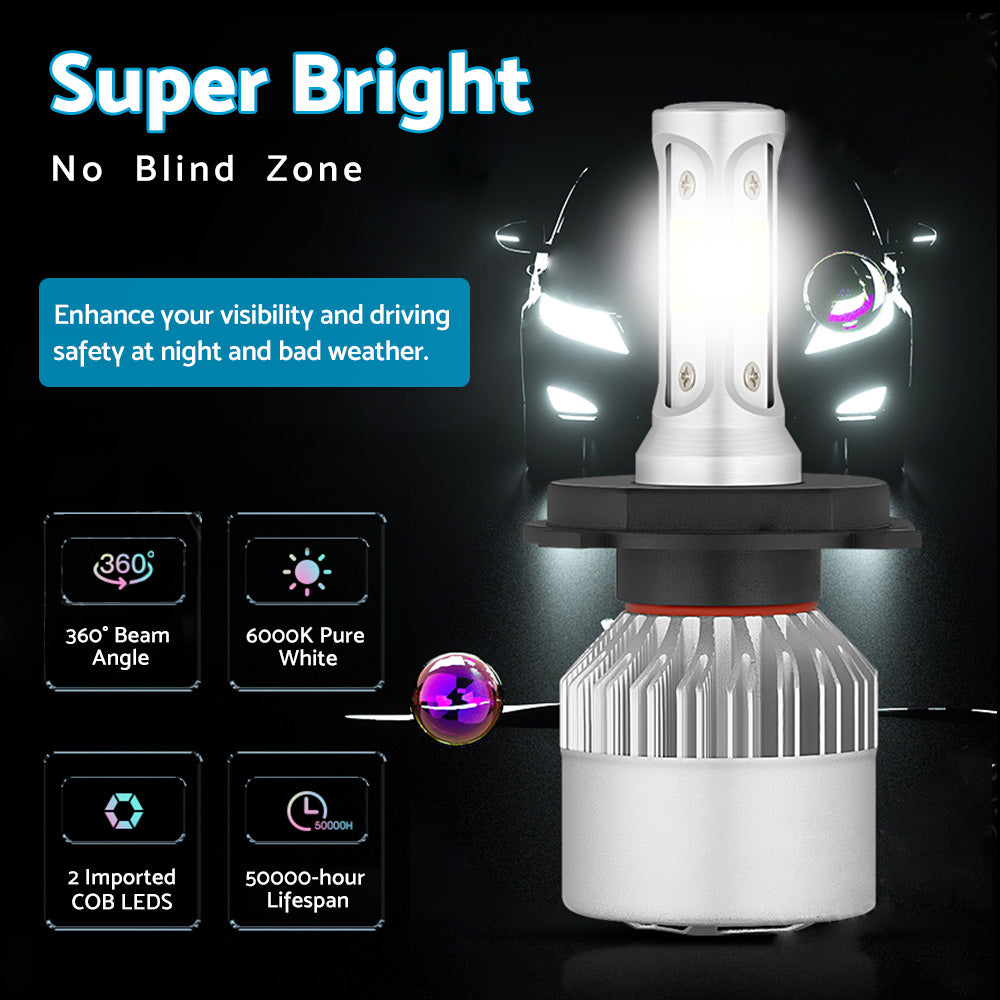 HB2 9003 H4 LED Headlight Globe Kit 2x Suitable For Hi/Low Beam 9000LM Brighter White