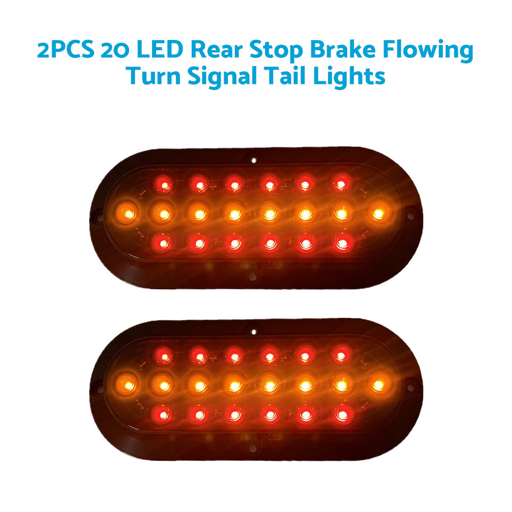 2x 20-LED Rear Stop Brake Flowing Turn Signal Tail Lights Suitable For Truck, Trailer & Caravan