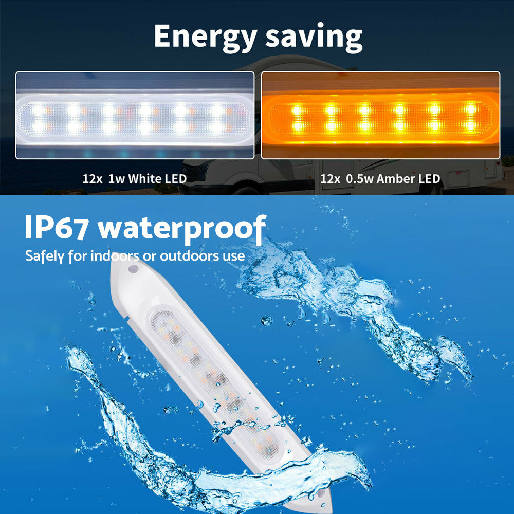 {{ 287MM DUAL LED BUG LIGHT 12/24V AWNING LIGHT AMBER/WHITE LIGHTS W/ SWITCH }} - Buy Car Parts Online at {{ Kaka Auto Parts }}.