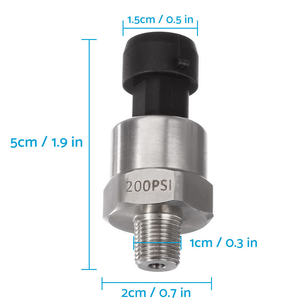 200PSI 5V Pressure Transducer Sender Sensor Suitable For Air, Oil & Fuel – Stainless Steel, AU
