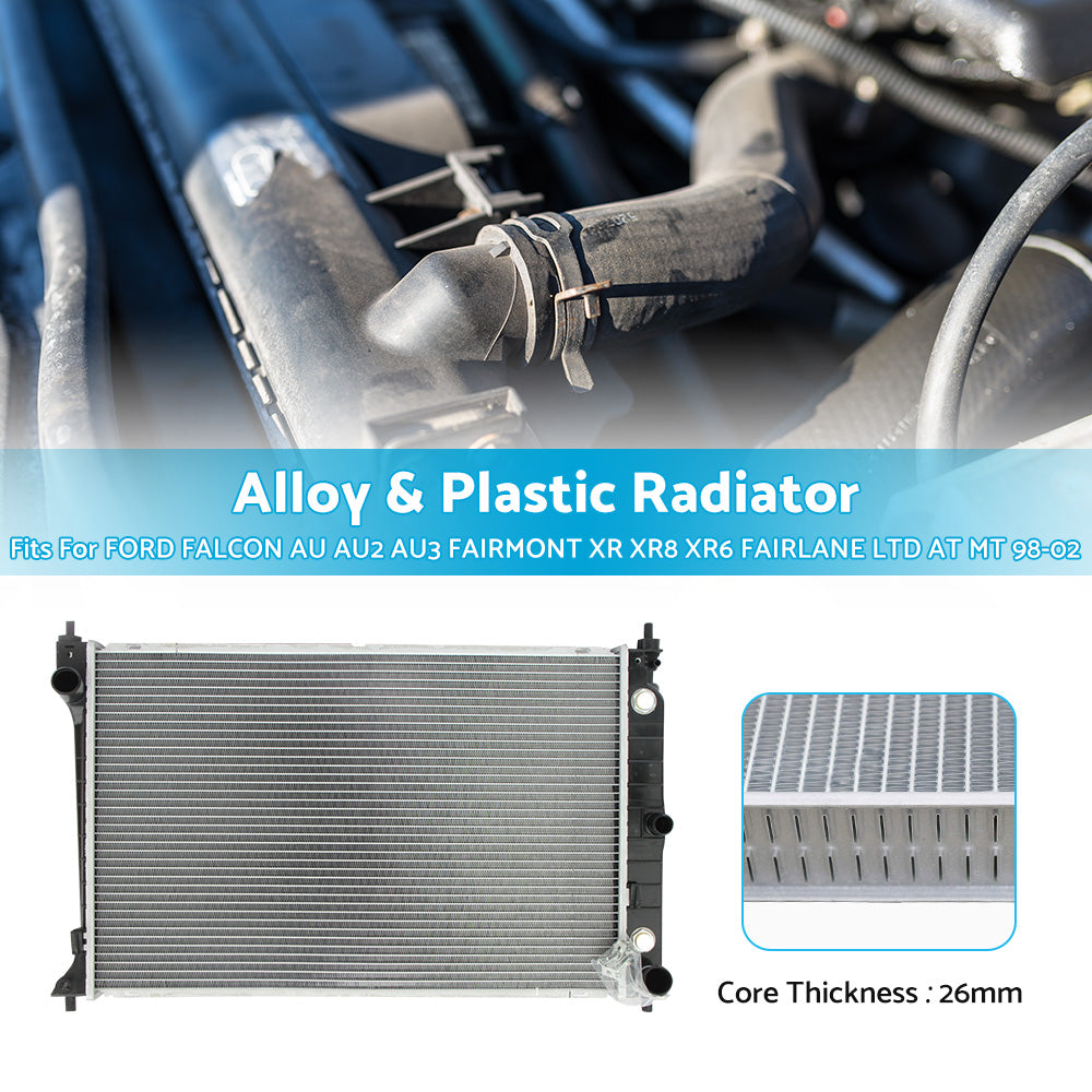 {{ RADIATOR FOR FORD FALCON AU AU2 AU3 FAIRMONT XR XR8 XR6 FAIRLANE LTD AT MT 98-02 }} - Buy Car Parts Online at {{ Kaka Auto Parts }}.
