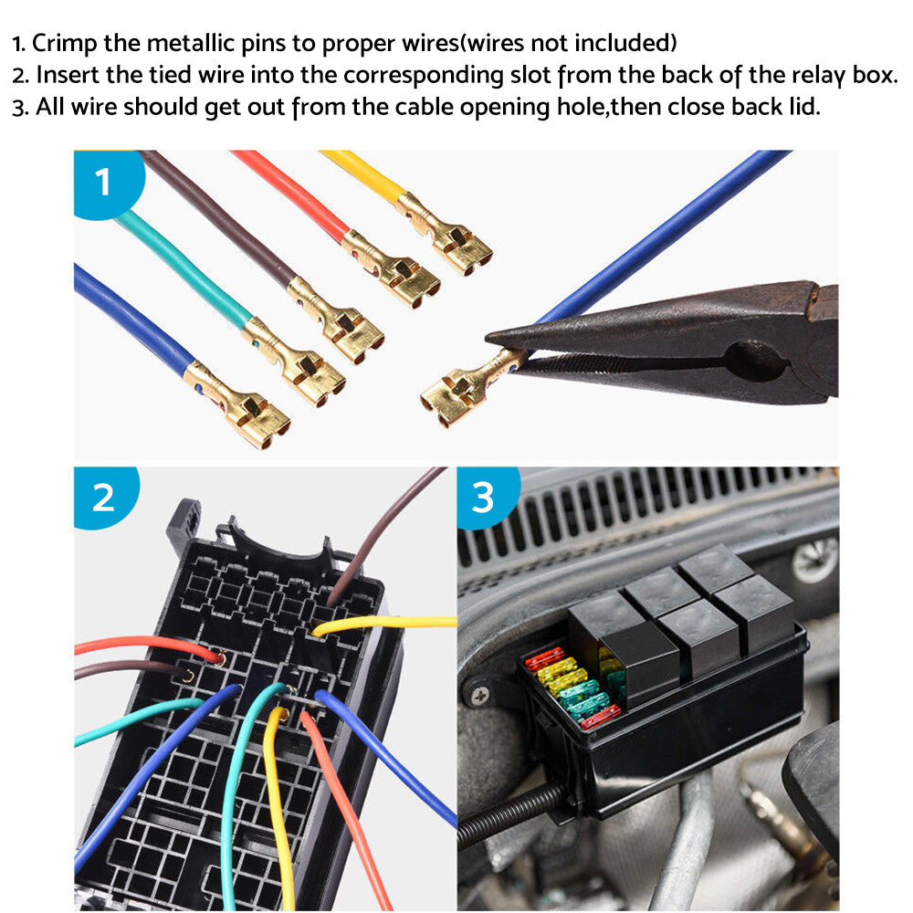 6-Way 12V Auto Waterproof Fuse & Relay Holder Box With 40A Relays Suitable For ATC Fuses