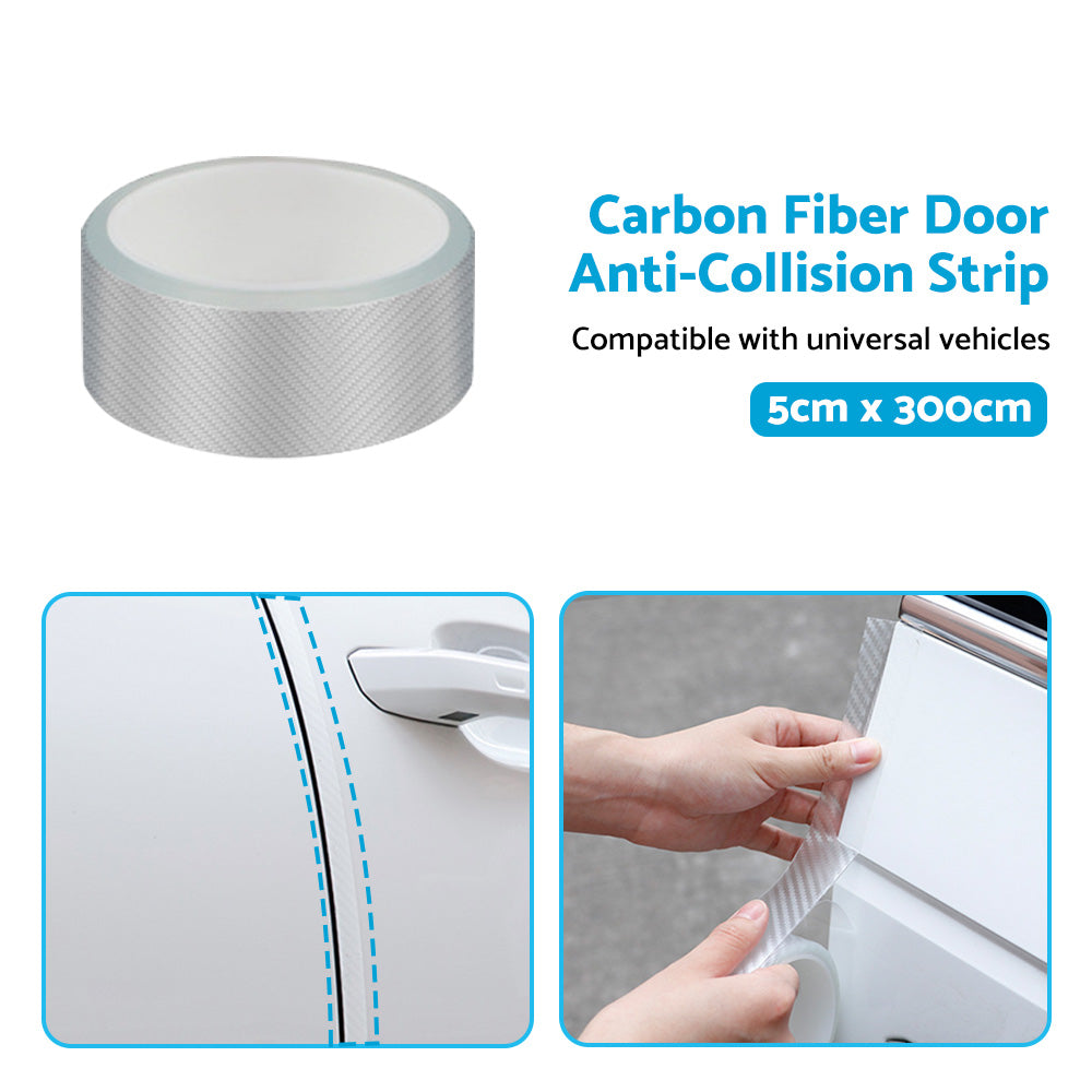 3m Car Door Sill Protector Carbon Fiber Edge Sticker Rubber Bumper Guard Strip Suitable For Universal Vehicles