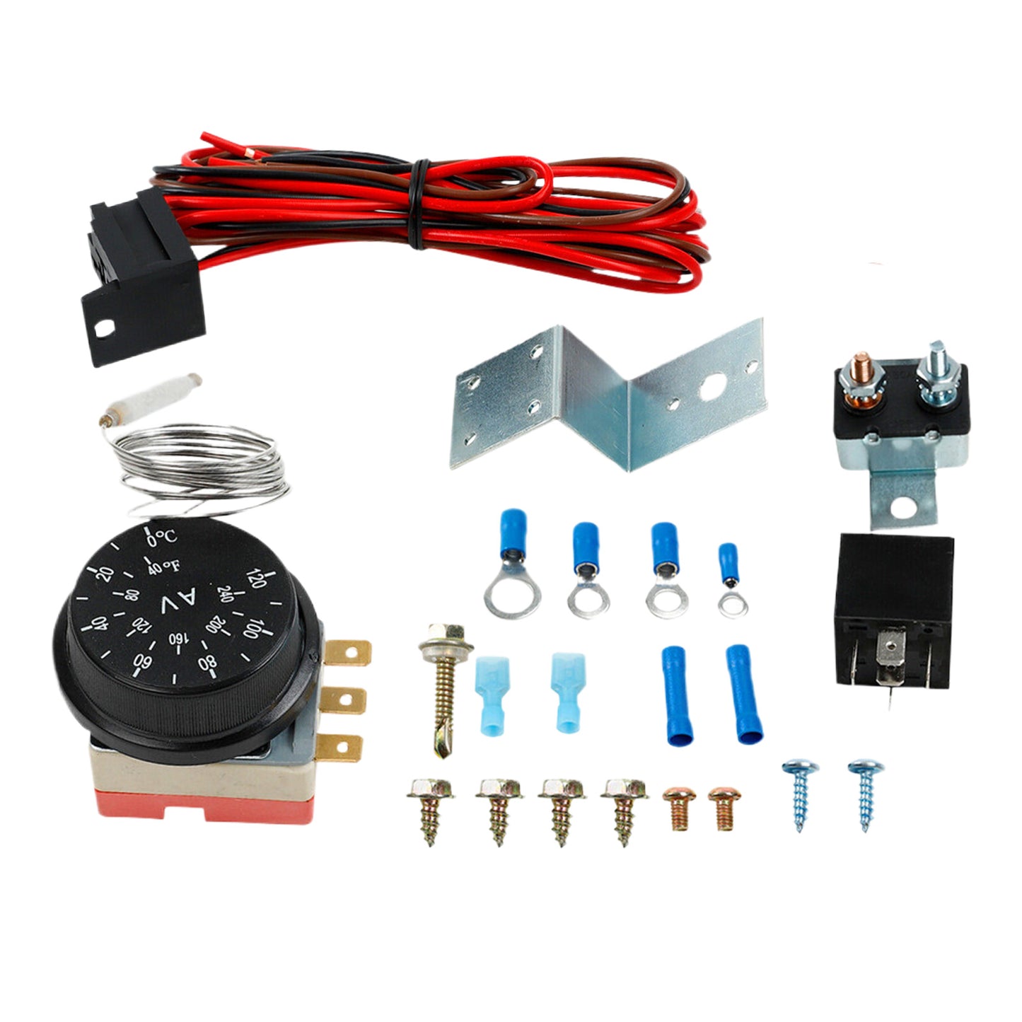 {{ Adjustable 12V Electric Radiator Fan Thermostat with 3-Pin Relay Wire Kit }} - Buy Car Parts Online at {{ Kaka Auto Parts }}.