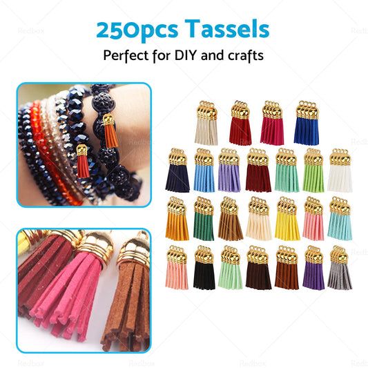 250PCS Keychain Ring Tassels Bulk Colored Leather Tassel Pendants Jewelry DIY