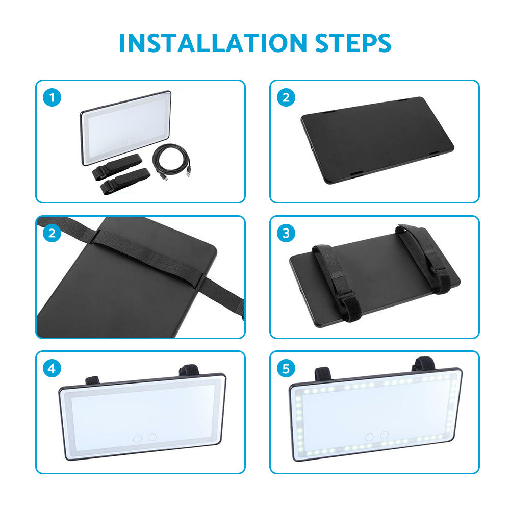 {{ Car Sun Visor Makeup Cosmetic Mirror Set with 3 Type 60 LED Light Black 26x13cm }} - Buy Car Parts Online at {{ Kaka Auto Parts }}.
