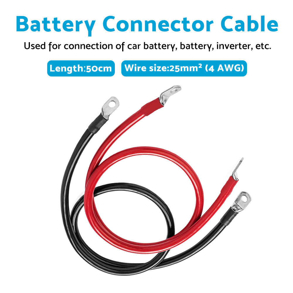 50cm 12V Battery Joiner Connector Lead Suitable For DC Wiring – 100A Cable With Red & Black Lugs