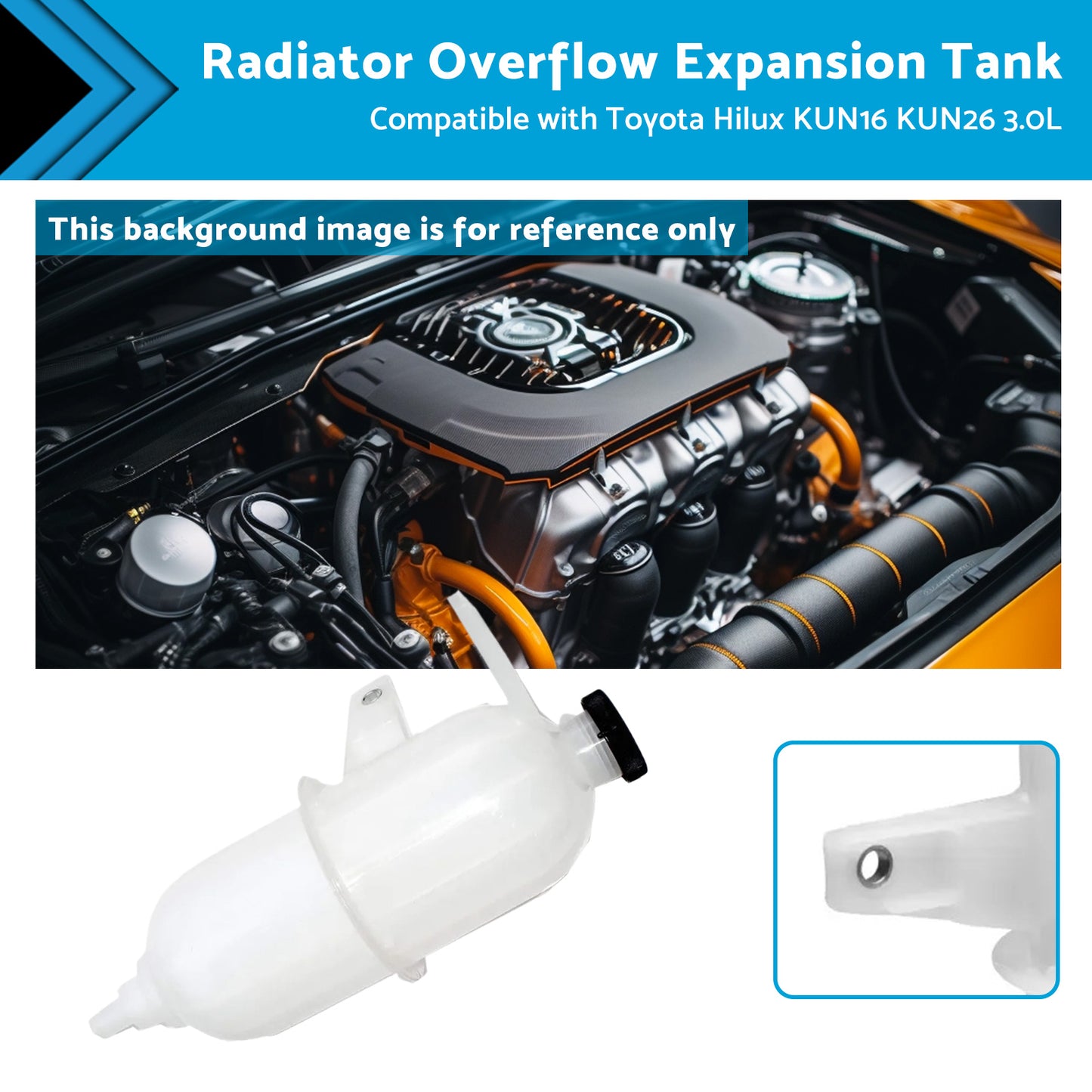 {{ Radiator Overflow Expansion Tank Suitable for 3. 0L Toyota Hilux KUN16 KUN26 1KD }} - Buy Car Parts Online at {{ Kaka Auto Parts }}.