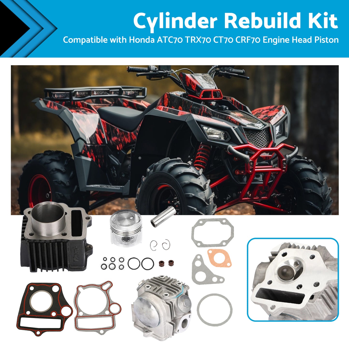 {{ Top End Rebuild Kit Suitable For Honda ATC70 TRX70 CT70 CRF70 Engine Head Piston }} - Buy Car Parts Online at {{ Kaka Auto Parts }}.