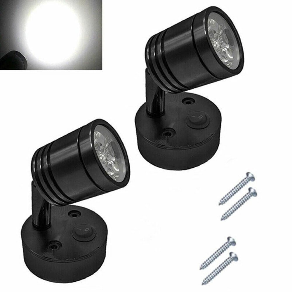 2x 12V LED Interior Spot Reading Light Wall Lamp with Switch Suitable For Caravan Camper