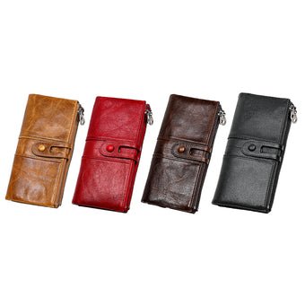compare product Leather Wallet Unisex Zip-Around Card Coin Holder Brown Black Red
