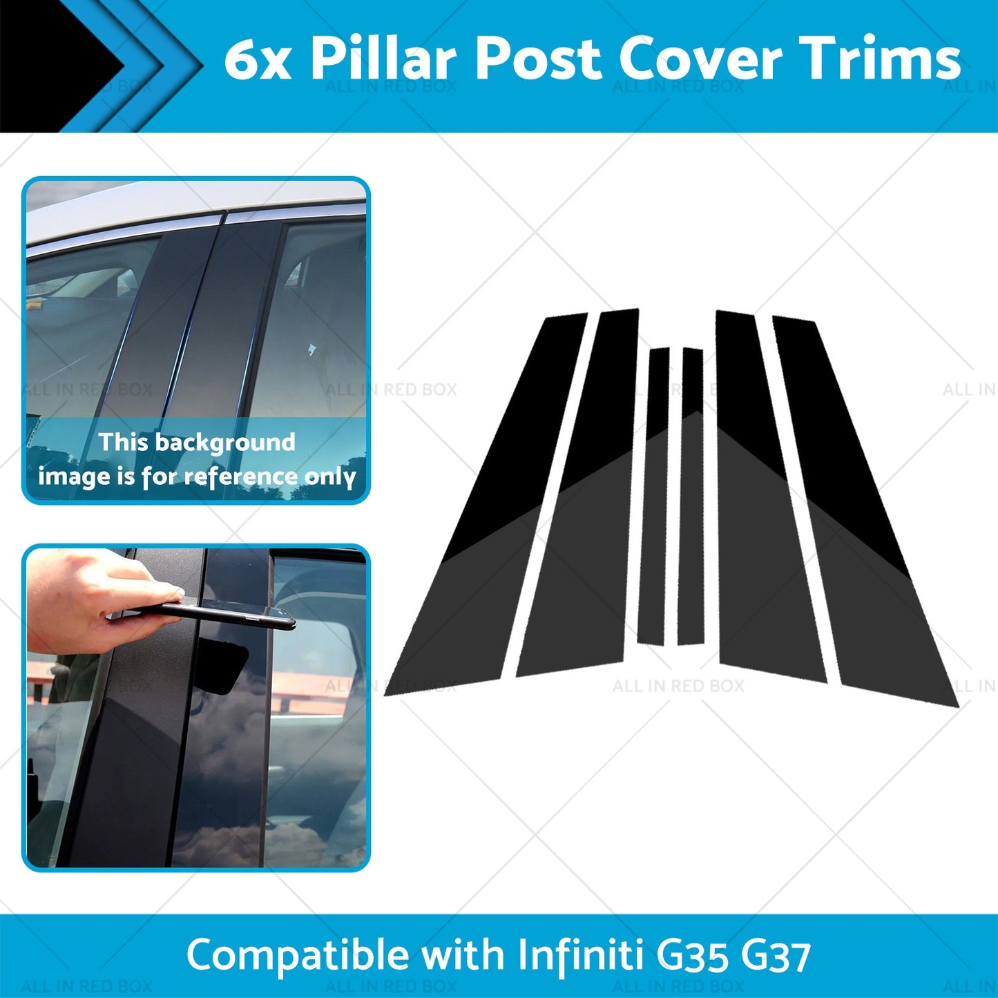 {{ 6x Black Pillar Post Cover Trims Suitable for Infiniti G35 G37 Sedan 02-13 }} - Buy Car Parts Online at {{ Kaka Auto Parts }}.