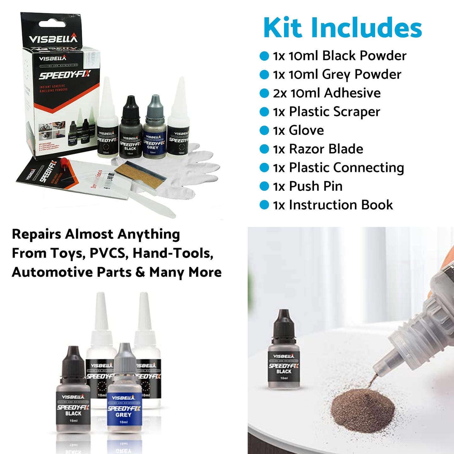 {{ 7 Seconds Quick Bonding Speedy Fix Repair Strong Powder Adhesive Glue Kit 5 Set }} - Buy Car Parts Online at {{ Kaka Auto Parts }}.