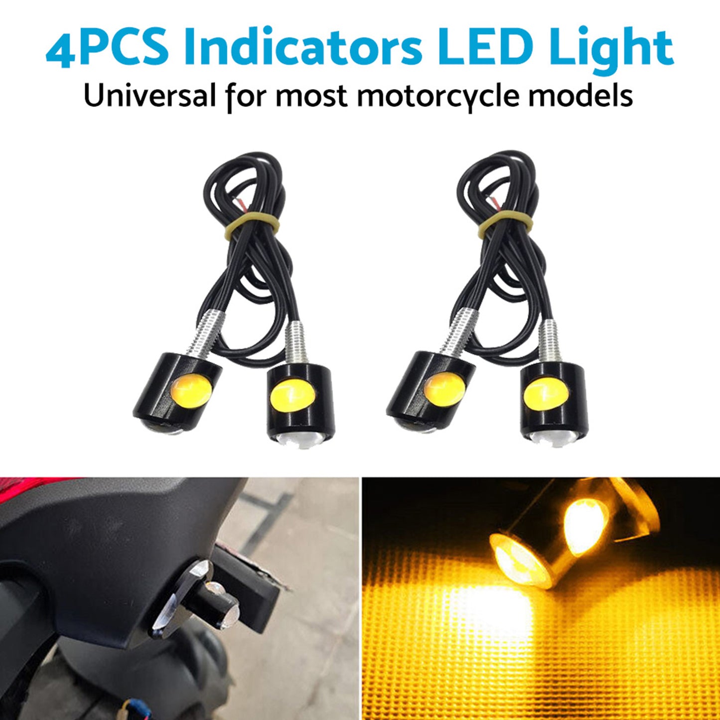 4x Universal 12V Mini Amber Motorcycle LED Indicator Turn Signal Lights