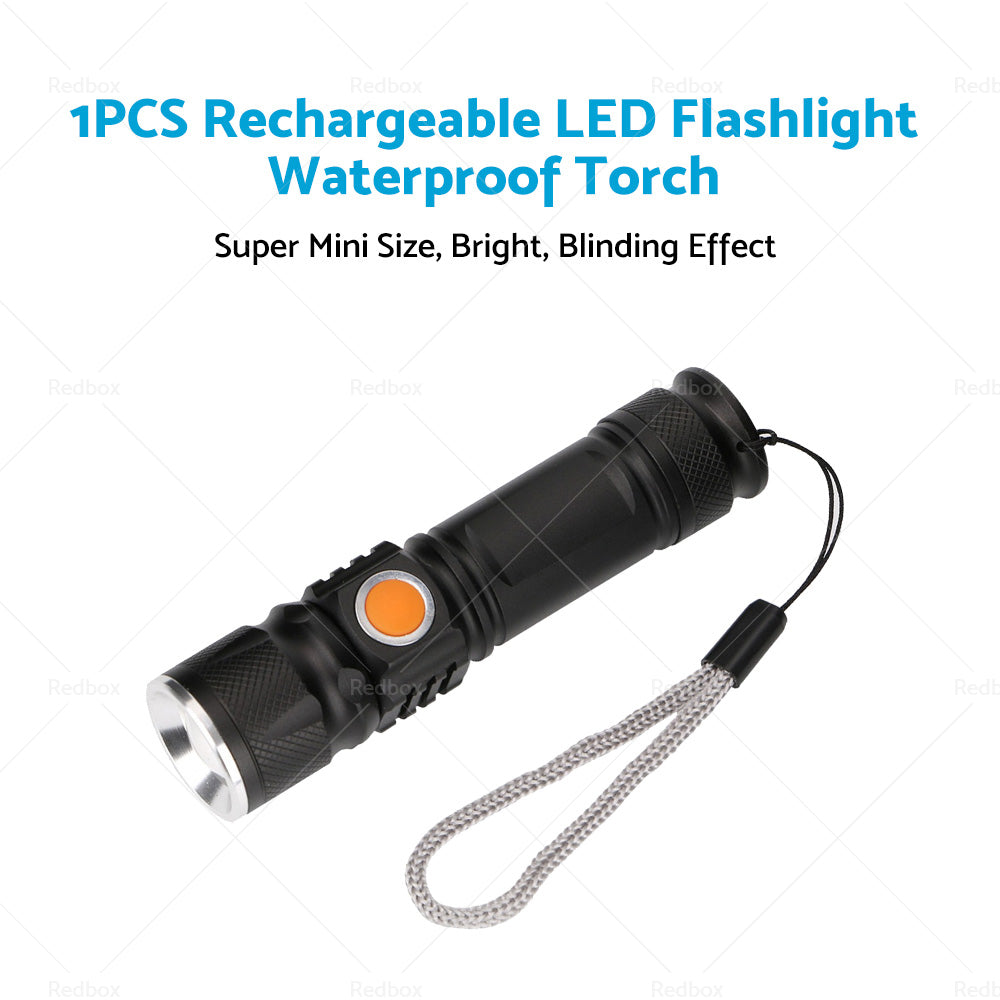 {{ 1pcs Black USB Rechargeable LED Flashlight Waterproof Torch Outdoor }} - Buy Car Parts Online at {{ Kaka Auto Parts }}.
