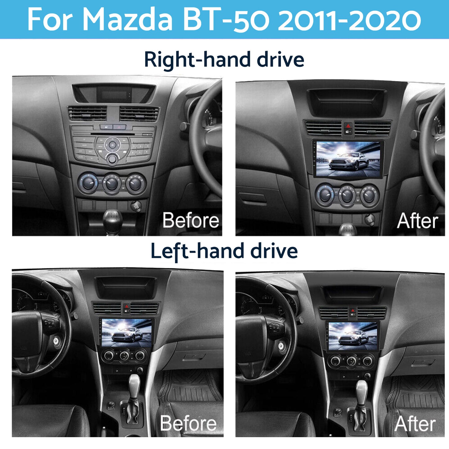 9'' Android 13 Head Unit Touchscreen GPS Bluetooth Suitable For Mazda BT50 12-19